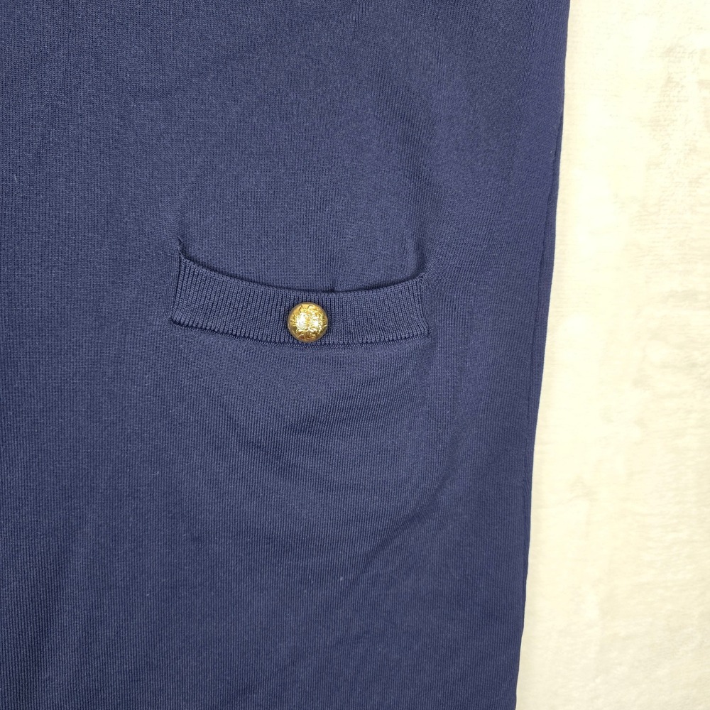 Pomander Place Navy Jessica Knit Dress Gold Button Pockets Size Medium Y24767T - Picture 3 of 9